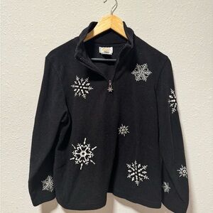 Talbots Black Fleece Jacket with Snowflake Accent